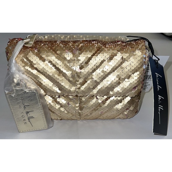 Nicole Miller Gold Mermaid Sequin Chain Strap Crossbody Small Bag Purse NWT - Picture 2 of 14